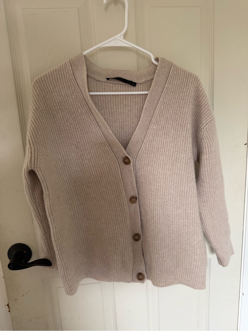 Jenni Kayne V-Neck Ribbed Button-Front Sweater Cardigan - Cream